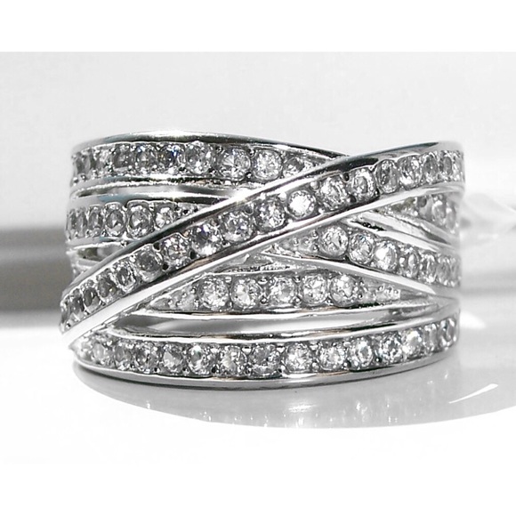 Jewelry - STAINLESS STEEL AAA CZ Criss Cross Ring Sizes 5–10